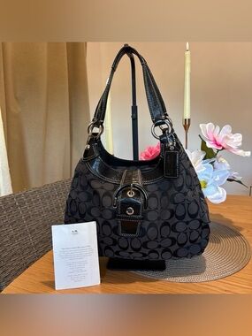 COACH Soho Signature Canvas Leather Shoulder Bag Black F17094